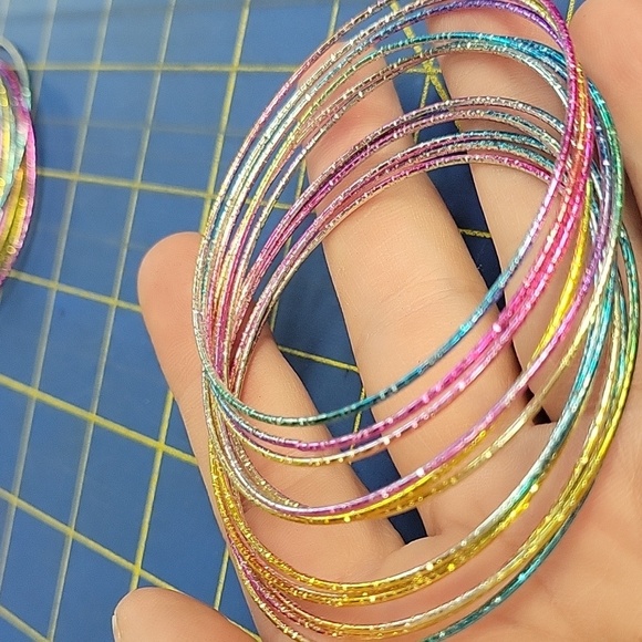 Colorful Metallic Stackable Bangles Set of 9 - Picture 4 of 5